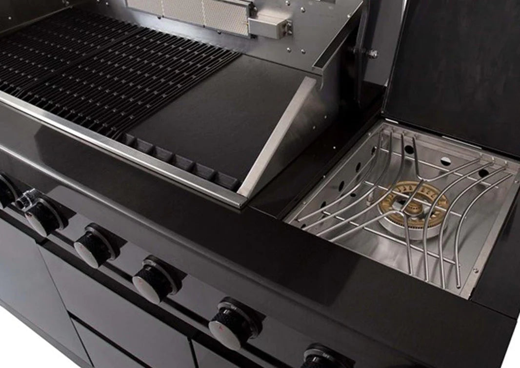 Gasmate Nova MK2 Graphite Outdoor Kitchen with 6 Burner BBQ and Single Door Fridge + Top
