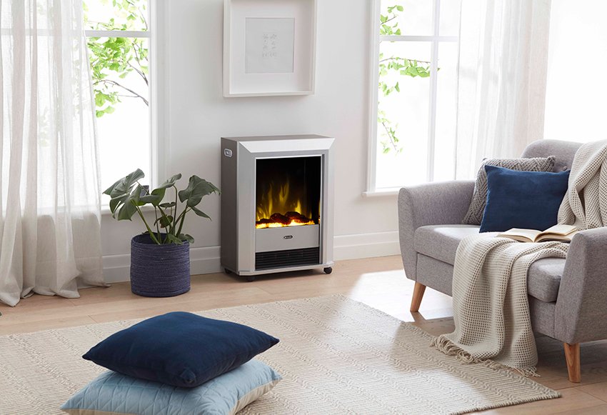 Dimplex Electric Cube Dimplex Lee Silver 2kW Portable Electric Fire with Optiflame log effec