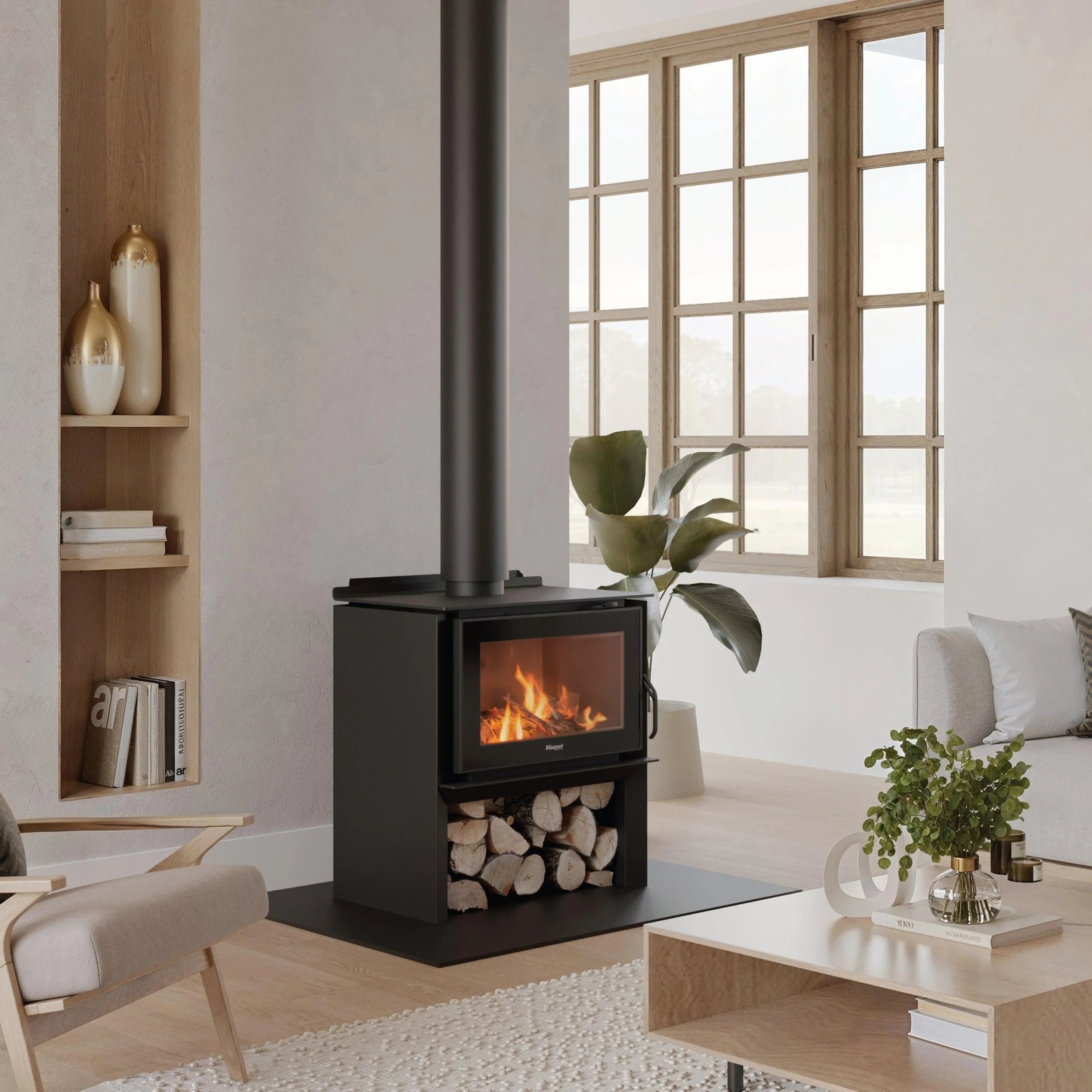 Masport Auburn 6 Freestanding Wood Fireplace with Woodstacker - Tucker Barbecues