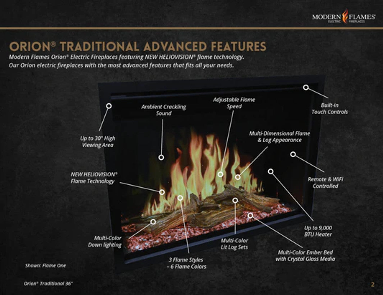 Modern Flames Orion 42 Inch Traditional Heliovision Electric Fireplace