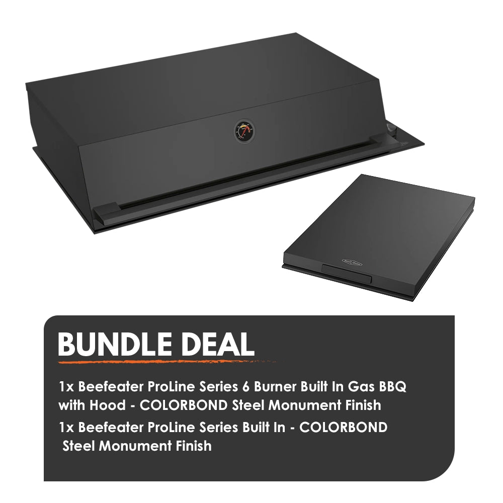 Beefeater Proline 6 Burner BBQ with Hood and Side Burner with COLORBOND Steel Monument Finish - Bundle Deal