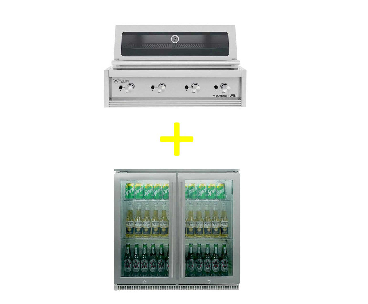 Tucker R Class V8 4 Burner Built In BBQ with Hood + Napoleon Double Door Alfresco Outdoor Fridge Package