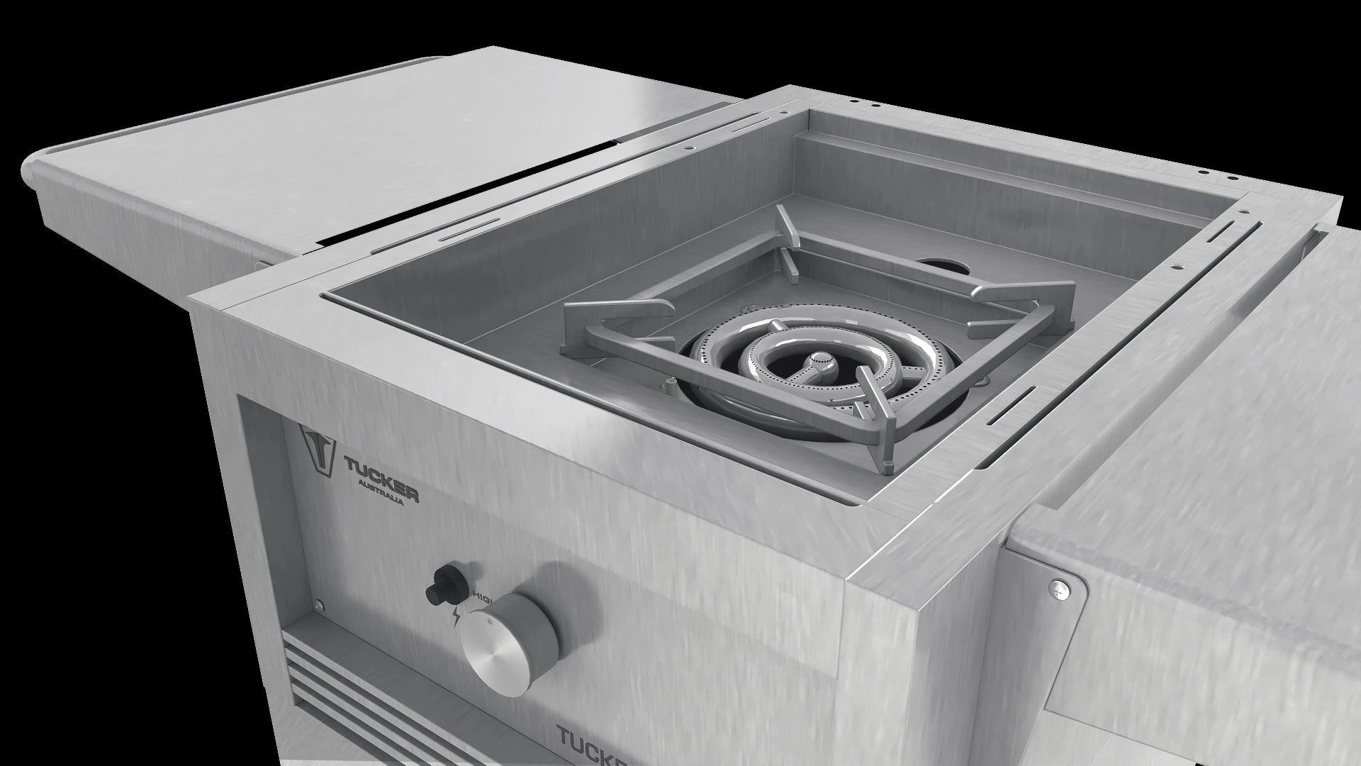 Tucker R1 Wok Freestanding Burner on Cabinet with Lid - Tucker Barbecues