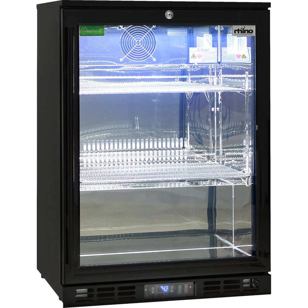 Rhino Black 1 Heated Glass Door Bar Fridge With Brand Parts And Low Energy Consumption - SG1L-B-HD / SG1R-B-HD