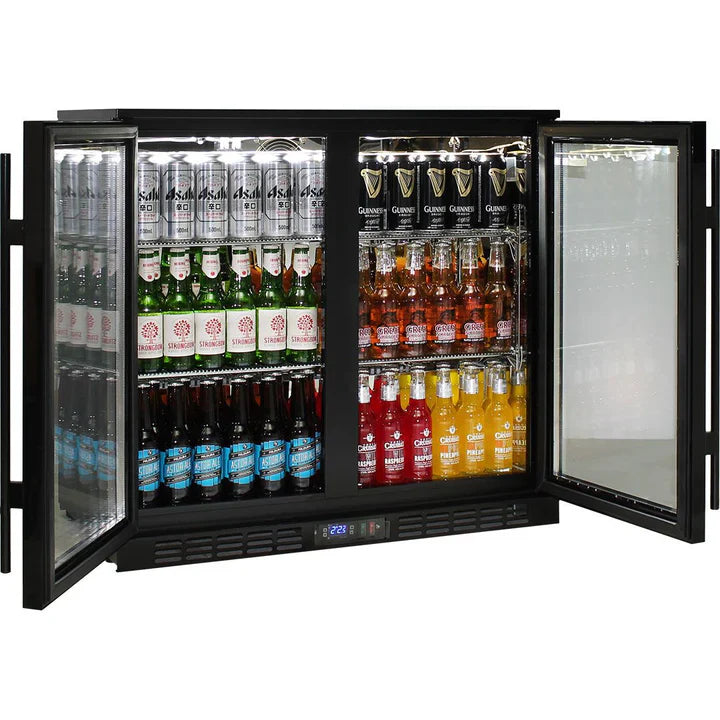 RHINO LG Compressor Alfresco Glass heated Door 208L Black Bar Fridge SG2H-B-HD
