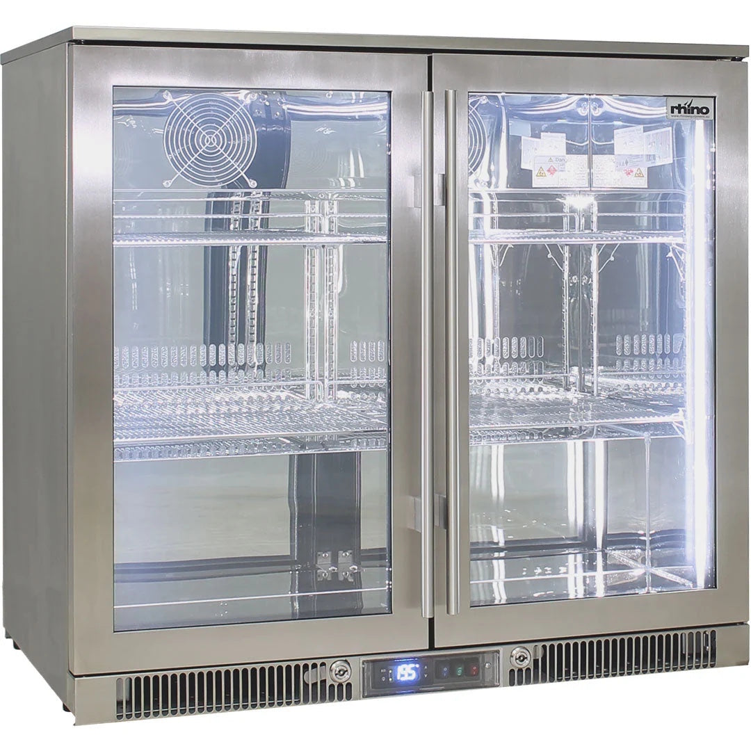 Rhino 248 Litre ENVY Heated Glass Double Door 316 SS Outdoor Bar Fridge - ENV2H-SS - Tucker Barbecues