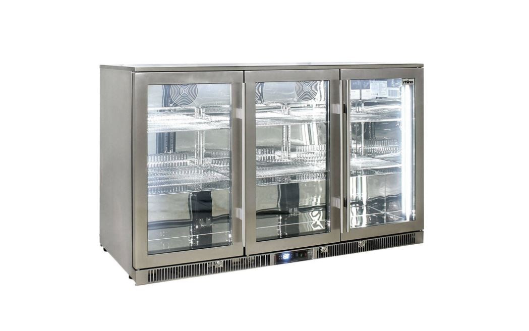 Rhino 388 Litre ENVY Heated Glass Triple Door 316 SS Outdoor Bar Fridge - ENV3H-SS - Tucker Barbecues