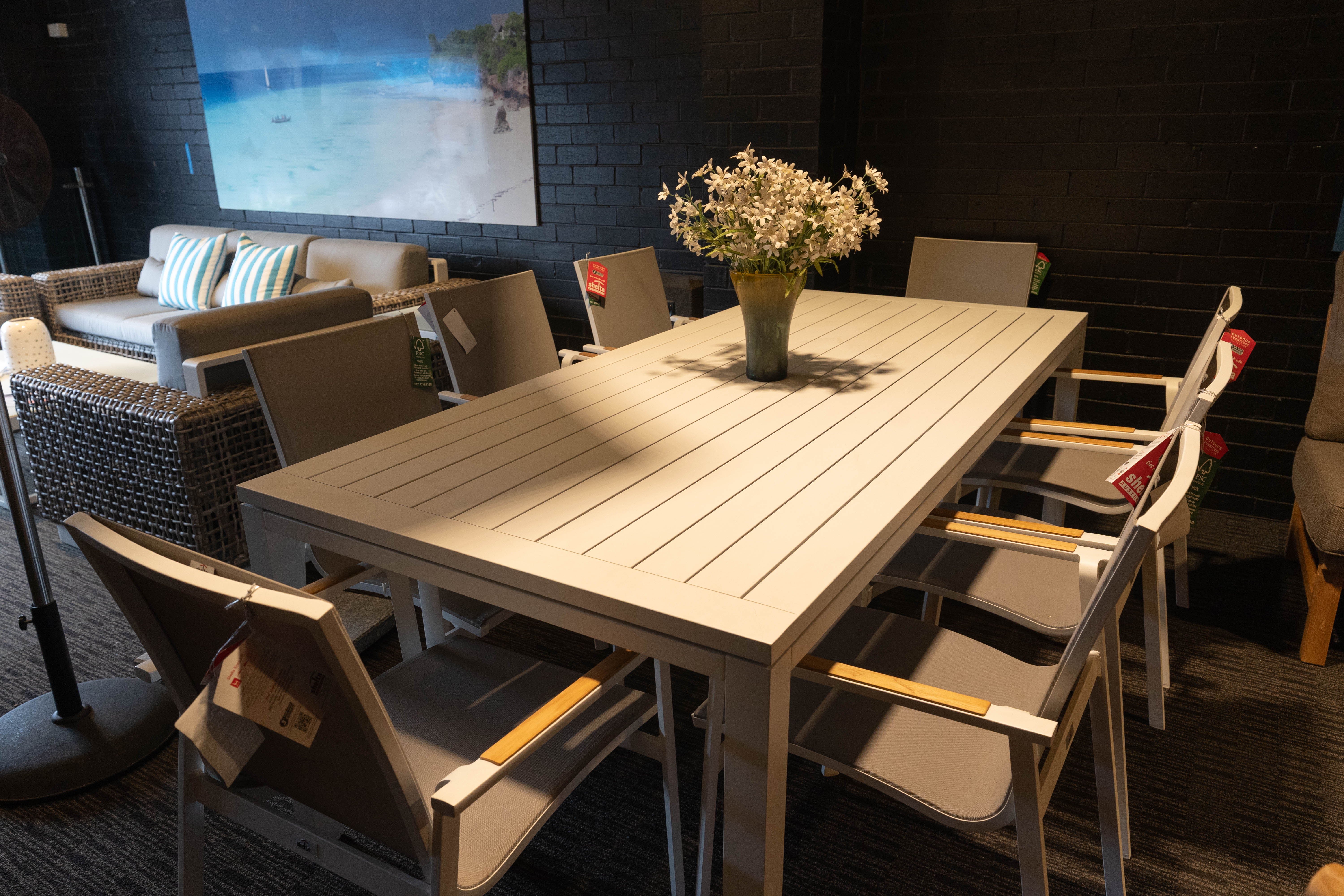 Clearance Sale - Shelta River 2.2m Table Dining Setting with 8 Diamond Sling Chairs