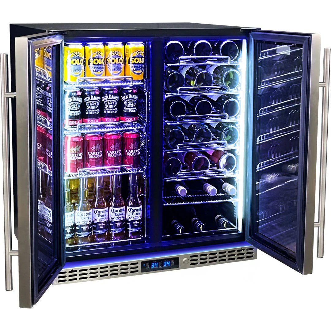 Schmick Under Bench Beer And Wine Dual Zone Stainless Steel Heated Glass Bar Fridge - SK198D-HD - Tucker Barbecues