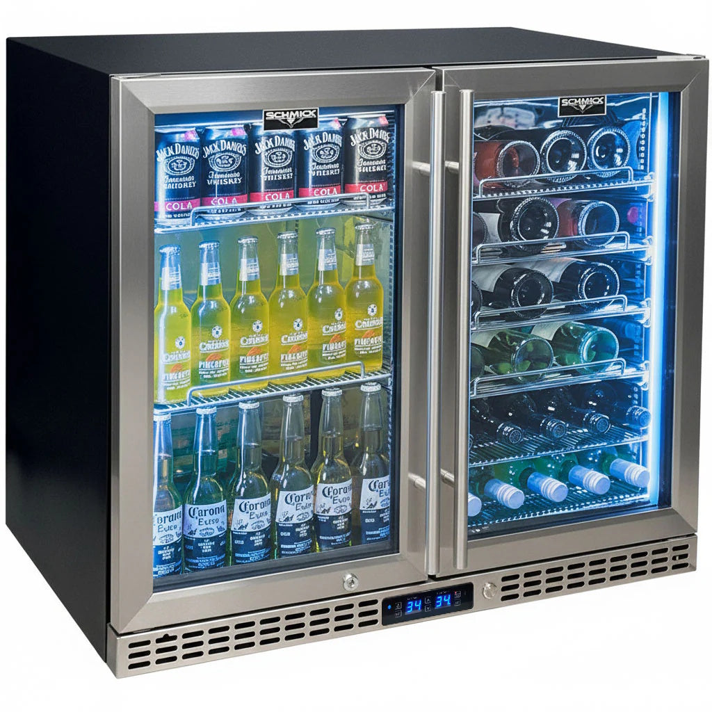 Schmick Under Bench Beer And Wine Dual Zone Bar Fridge - SK228D-HD - Tucker Barbecues
