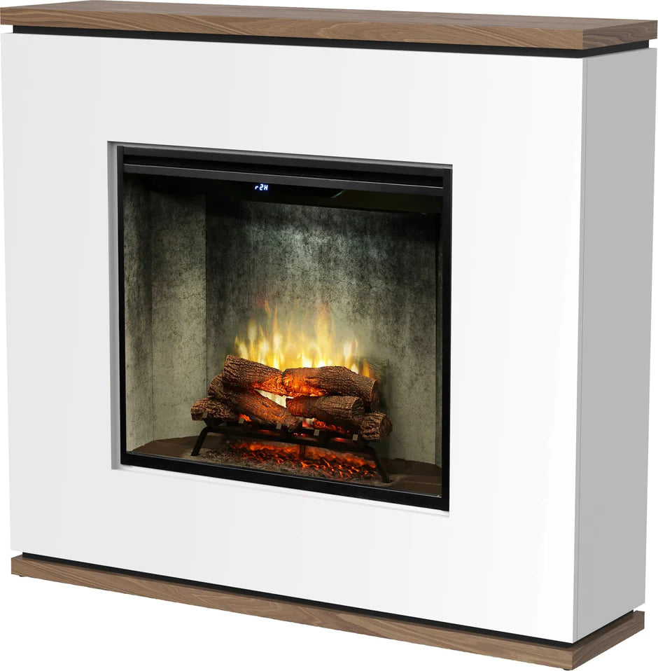 Dimplex 2kW Strata Mantle with 30 inch Revillusion Firebox in White and Walnut Veneer Finish