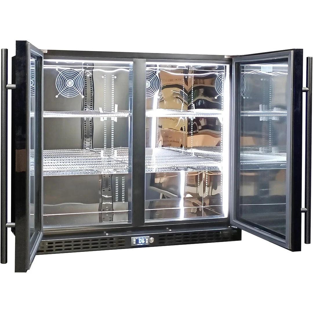 Schmick Twin Door Quiet Running Low Height Black Triple Glazed Glass Door Bar Fridge -SK206-B