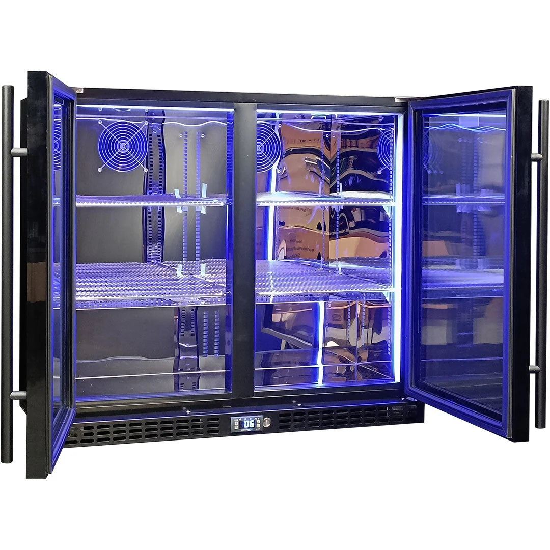 Schmick Twin Door Quiet Running Low Height Black Triple Glazed Glass Door Bar Fridge -SK206-B