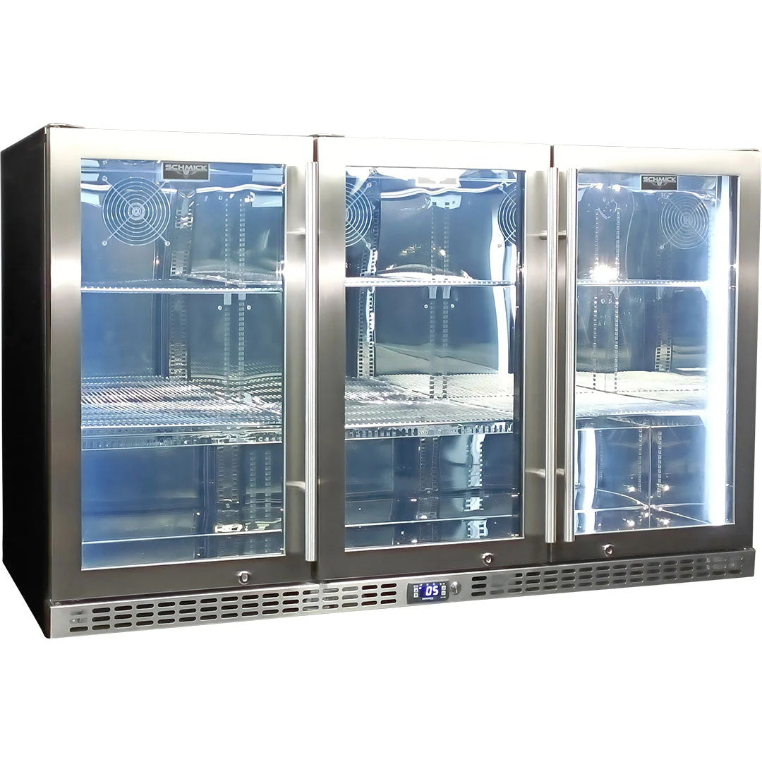 Schmick Quiet Heated Glass 3 Door Stainless Steel Bar Fridge - SK386-HD