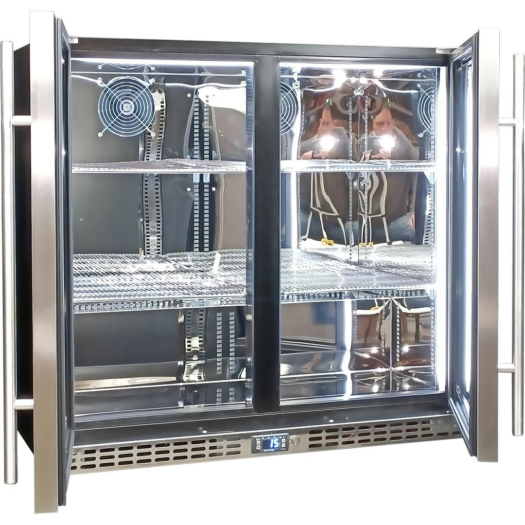 Schmick 257 Litre Twin Heated Glass Door Stainless Steel Bar Fridge - SK246-HD