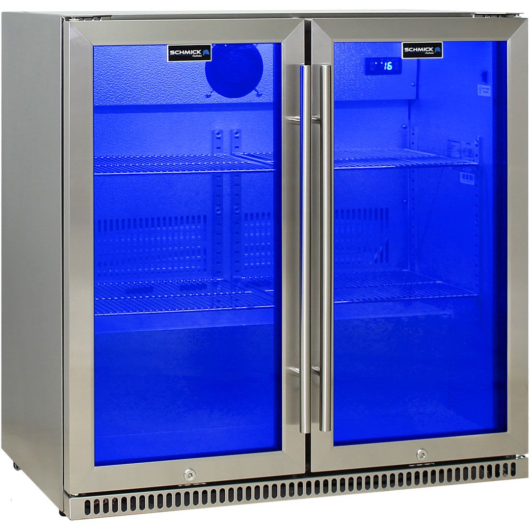 Schmick Stainless Bar Fridge 2 Door With Heated Glass and Triple Glazing - SK190-SS