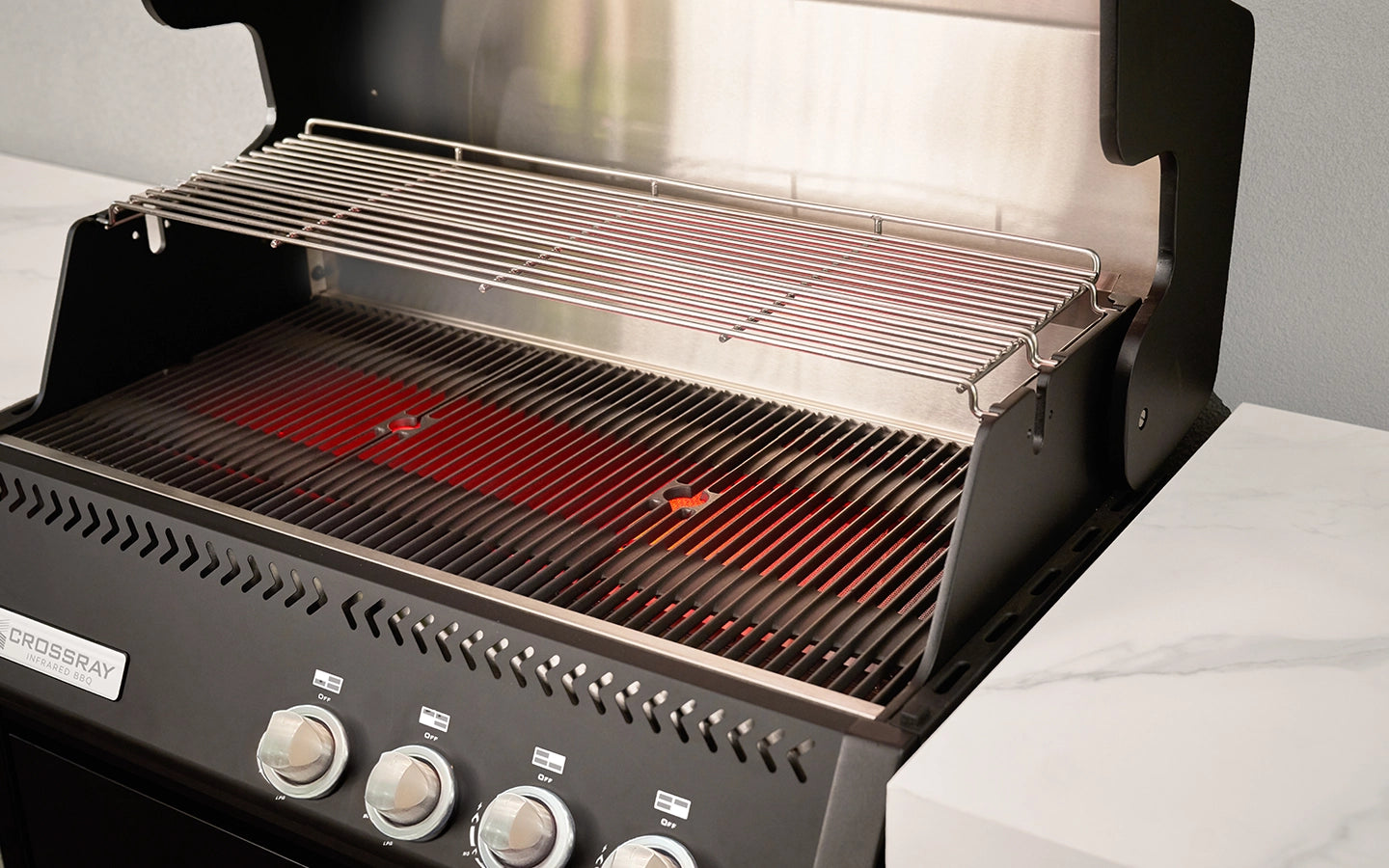 Crossray Premium Xplor White Outdoor Kitchen with Black 4 Burner BBQ - Tucker Barbecues