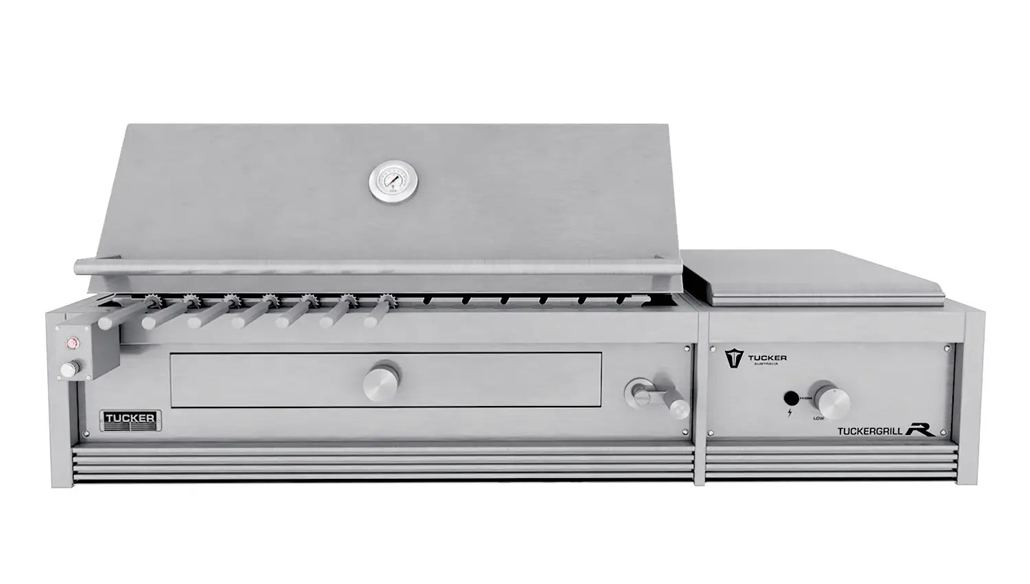 Tucker Charcoal Deluxe Pro XL Built-In BBQ Plus Wok Burner with Roasting Hood and Wok Hinged Lid