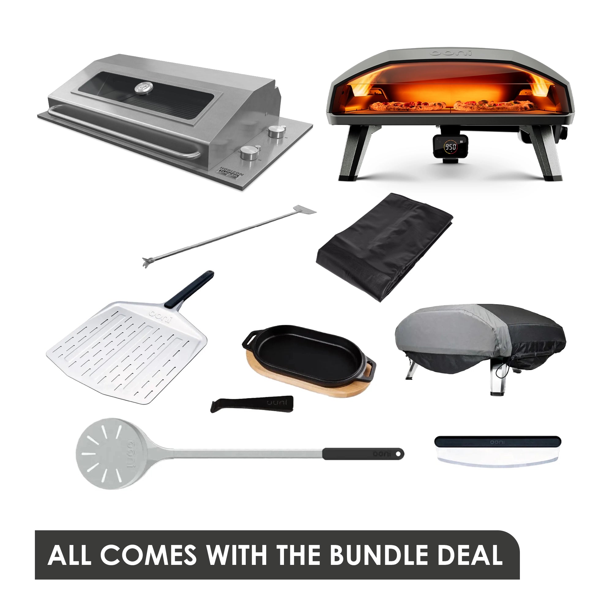 Tucker Horizon Marine Grade BBQ with Hood + Ooni Koda 2 Max Gas Pizza Oven and Accessories Package Deal