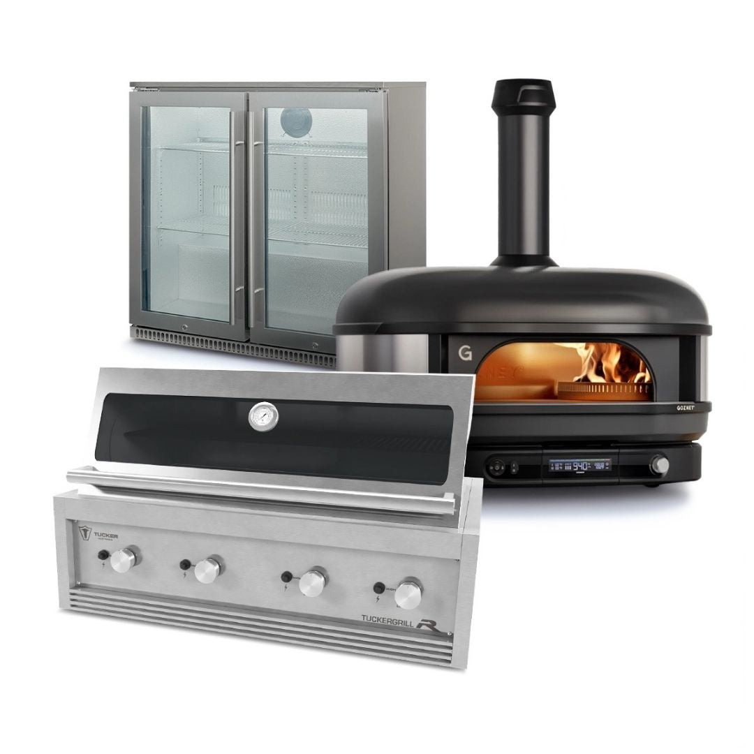 Tucker R Class V8 Built In + Napoleon Double Door Fridge + Gozney Dome XL Black Pizza Oven Package Deal