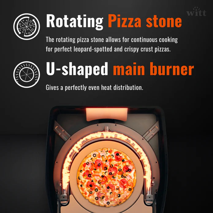 WITT Etna Rotante 16 Inch Gas Double Burner Pizza Oven with Rotating Stone - Orange