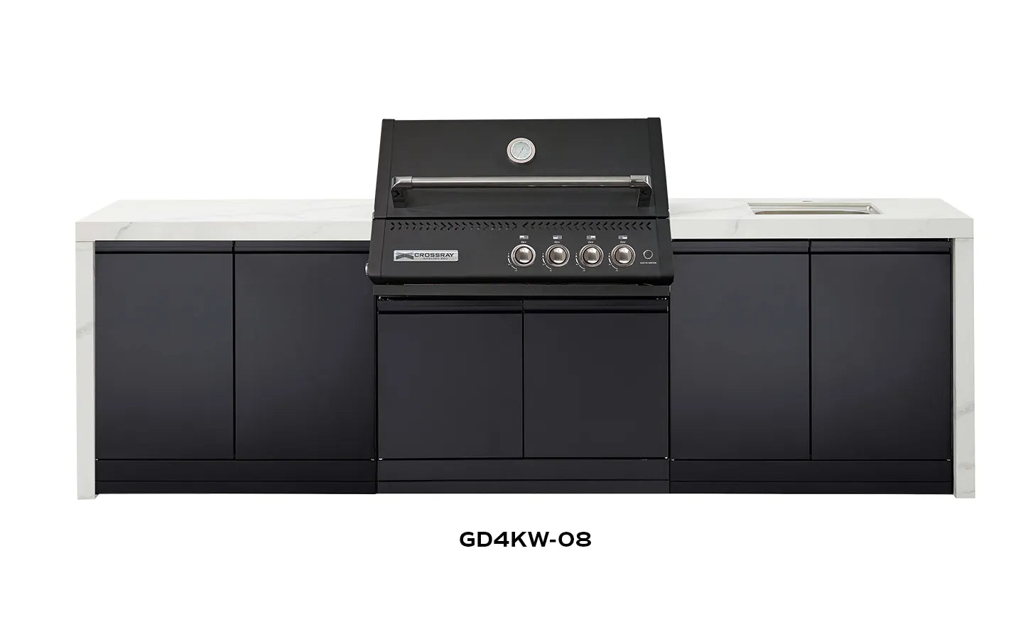 Crossray Premium Xplor White Outdoor Kitchen with Black 4 Burner BBQ - Tucker Barbecues