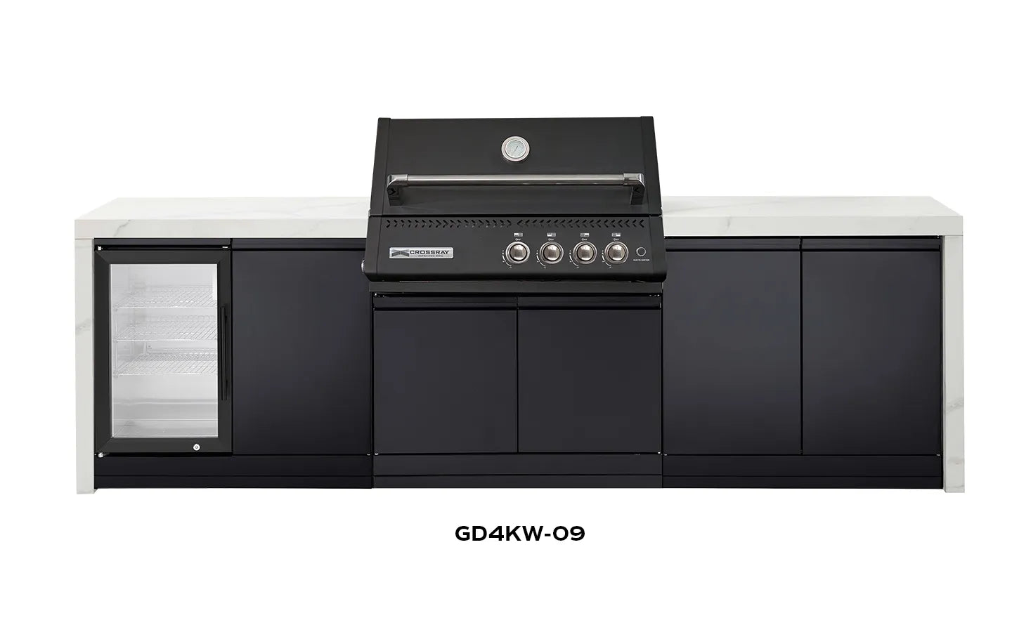 Crossray Premium Xplor White Outdoor Kitchen with Black 4 Burner BBQ - Tucker Barbecues