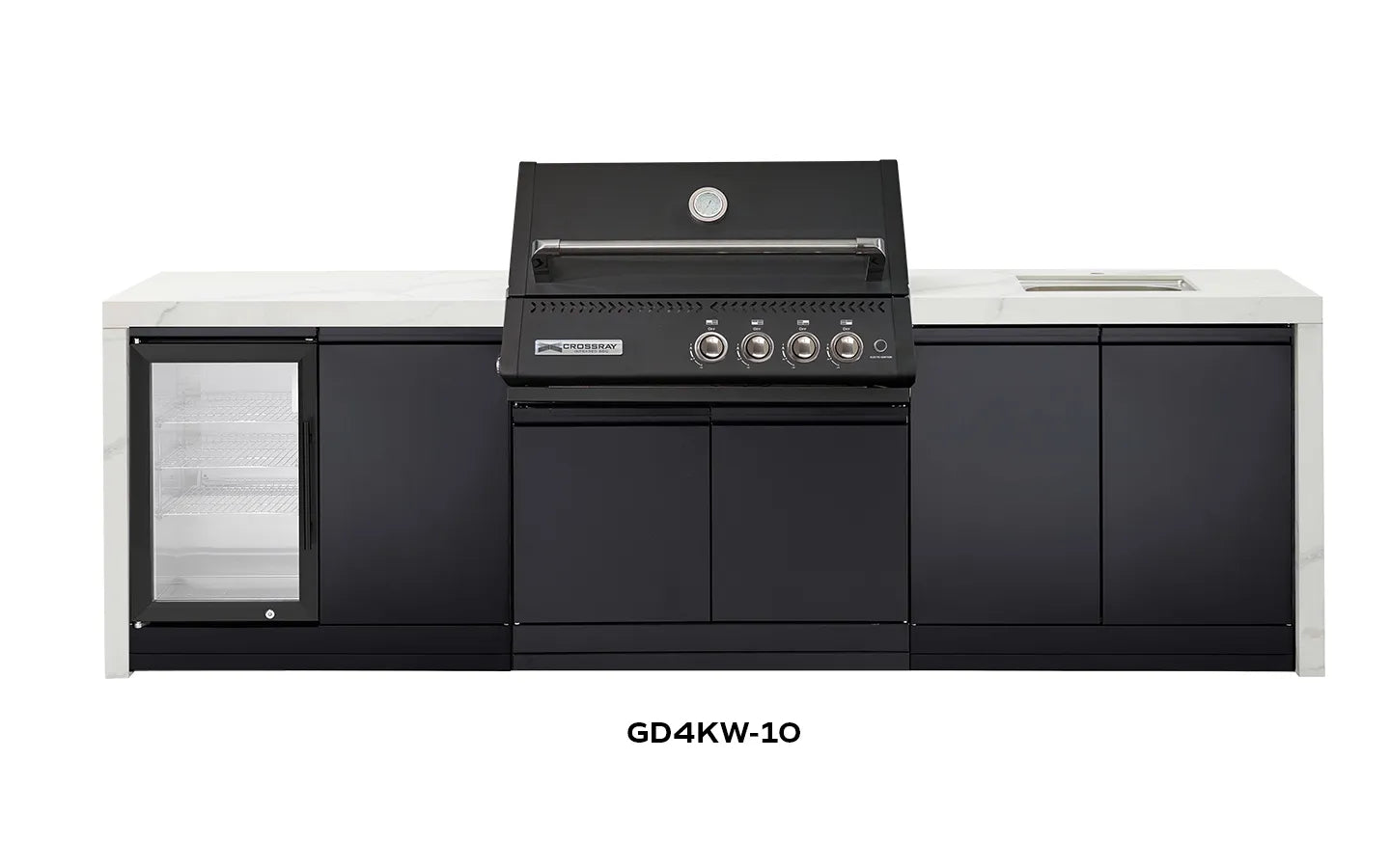 Crossray Premium Xplor White Outdoor Kitchen with Black 4 Burner BBQ - Tucker Barbecues