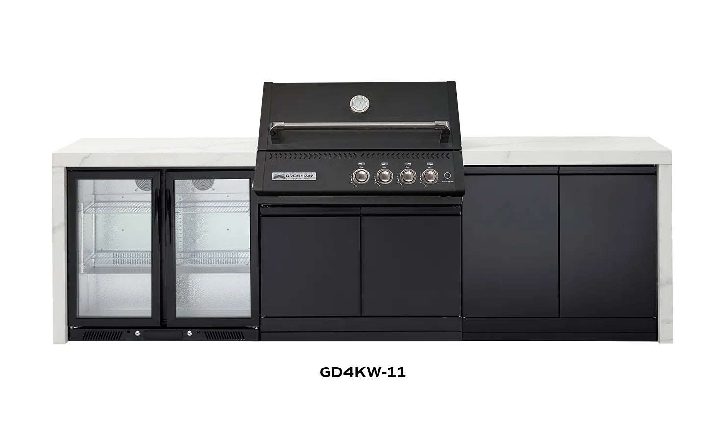 Crossray Premium Xplor White Outdoor Kitchen with Black 4 Burner BBQ - Tucker Barbecues