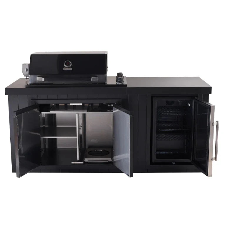 Bossworx Outdoor Kitchen with Black Stainless Steel 4 Burner BBQ & Fridge