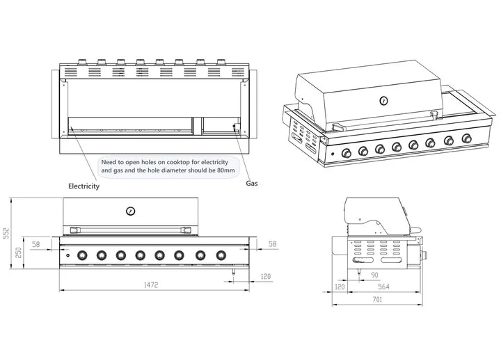 Aspire Stainless Steel 6 Burner Built In BBQ