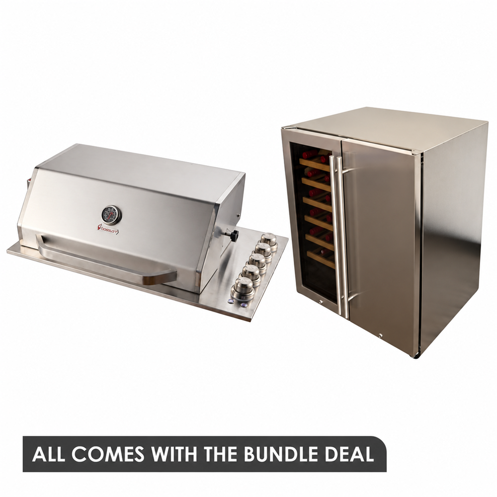 Bossworx 4 Burner Stainless Steel Drop-In BBQ & 180L Dual Zone Alfresco Fridge Bundle