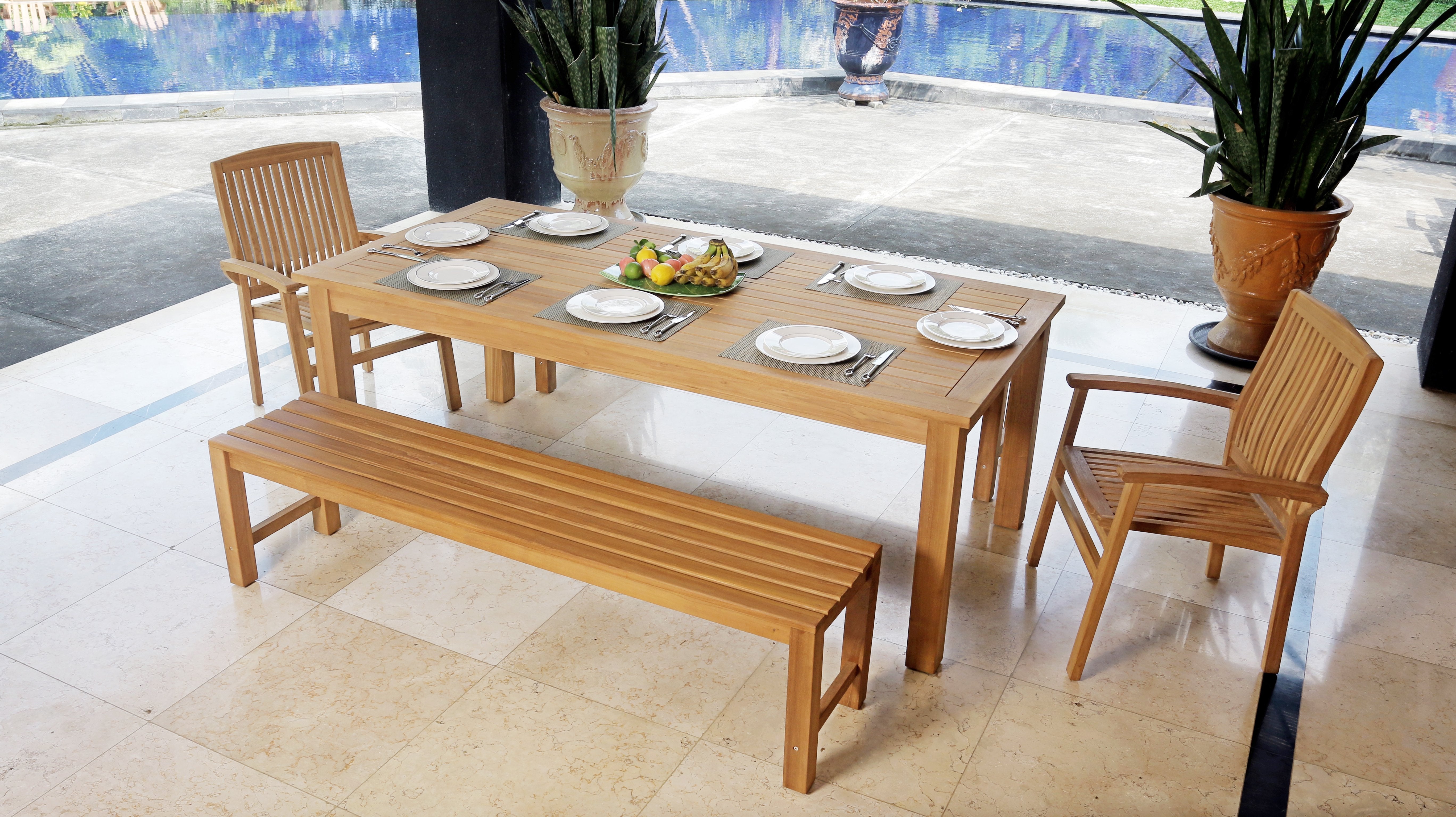 East India Montego 5 Piece Dining Setting with Benches - Tucker Barbecues