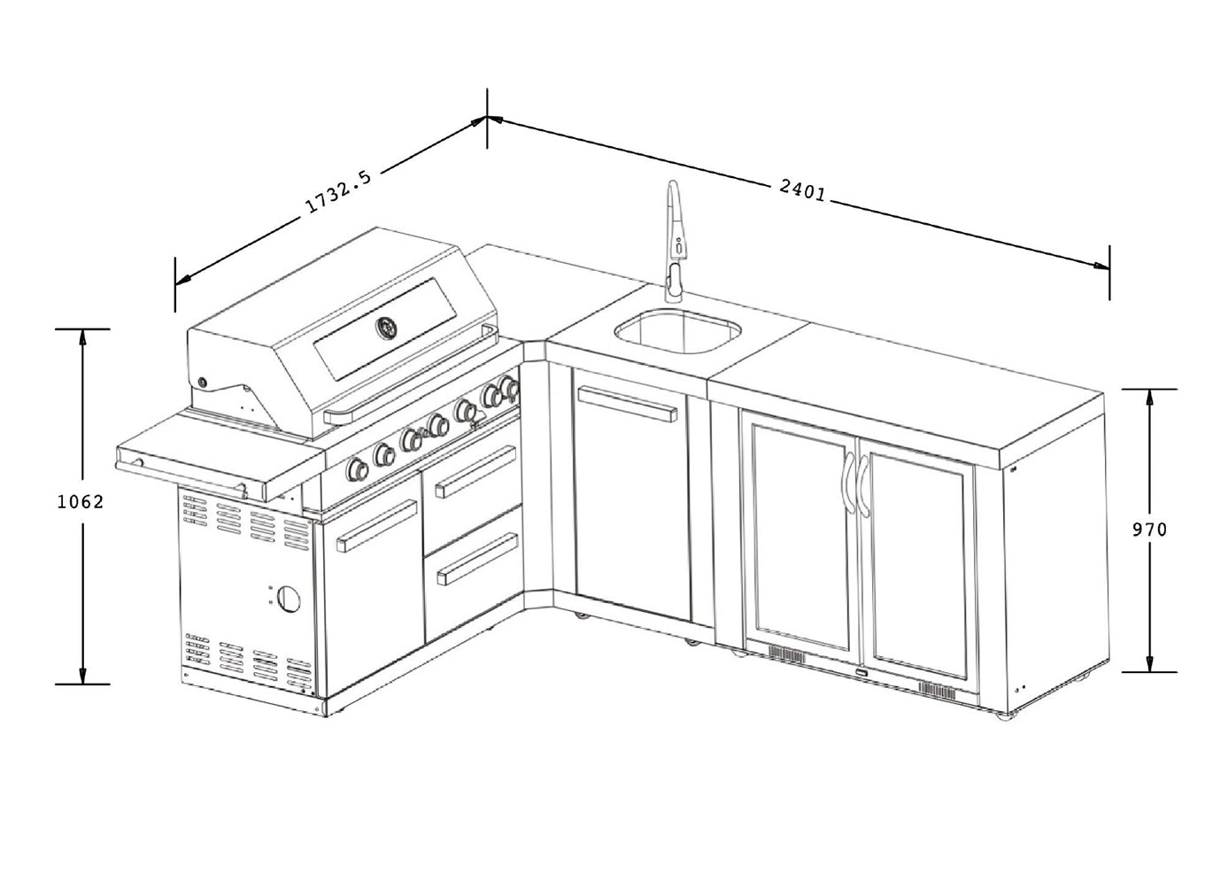Everdure Neo Black Outdoor Kitchen with Corner Cupboard (Option 2)