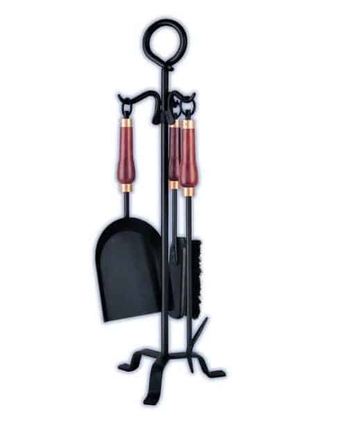 Melton Craft 4 Piece Fire Tool Set with Wooden Handles, Heater Accessories, Melton Craft